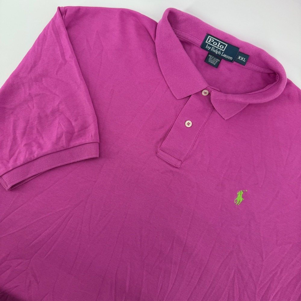 Vintage Polo Ralph Lauren Polo Shirt Mens XXL Magenta Pink Lime‎ Green Pony Logo